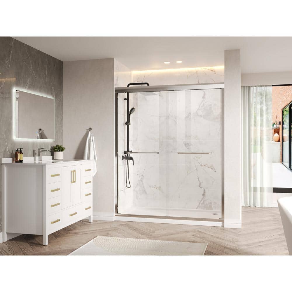 DEERVALLEY 60 in. W x 76 in. H Double Sliding Framed Shower Door in Silver with 1/4 in. (6 mm) Clear Glass