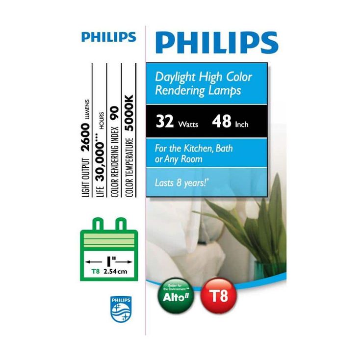 Philips 32-Watt 4 ft. Linear T8 ALTO Fluorescent Tube Light Bulb Daylight (5000K) (2-Pack)