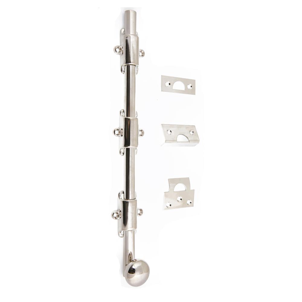 Heavy-Duty 12 in. Solid Brass Surface Bolt with Round Knob in Polished Brass - Super Arbor