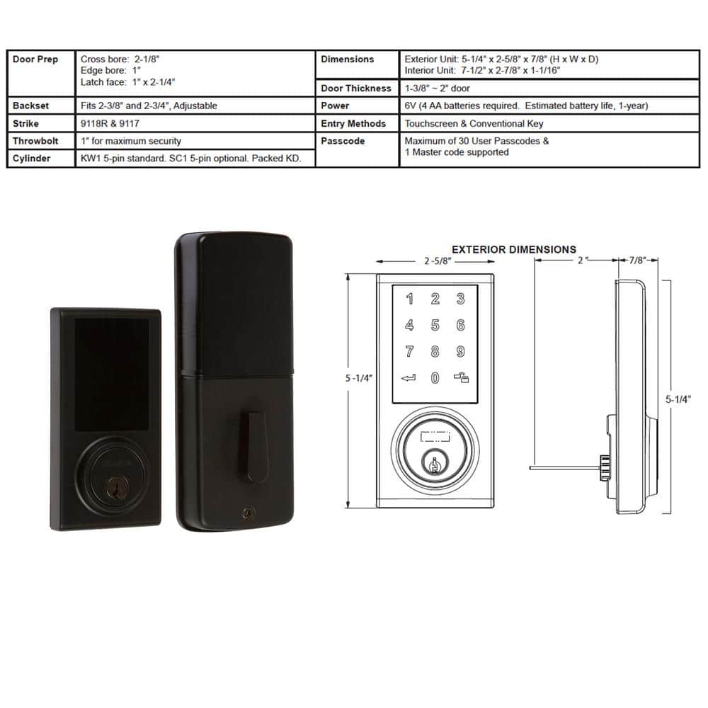 DELANEY HARDWARE Polished Chrome Touchscreen Z-Wave Smartlock Single Cylinder Deadbolt