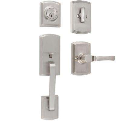 Schlage 
    Plymouth Antique Pewter Double Cylinder Deadbolt with Georgian Knob Door Handleset - Super Arbor