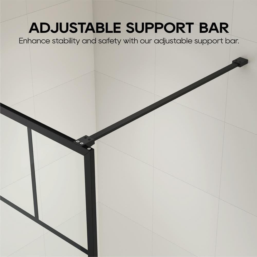 DELUXE DL LIVING LuxeSpa 36 in. W x 76 in. H Fixed Framed Grid Screen Shower Door in Matte Black with 1/4 in. Thick Clear Tempered Glass