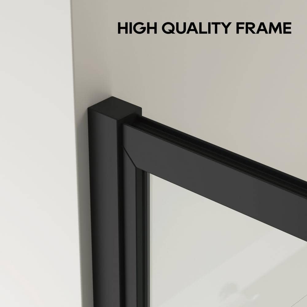 DELUXE DL LIVING LuxeSpa 36 in. W x 76 in. H Fixed Framed Grid Screen Shower Door in Matte Black with 1/4 in. Thick Clear Tempered Glass