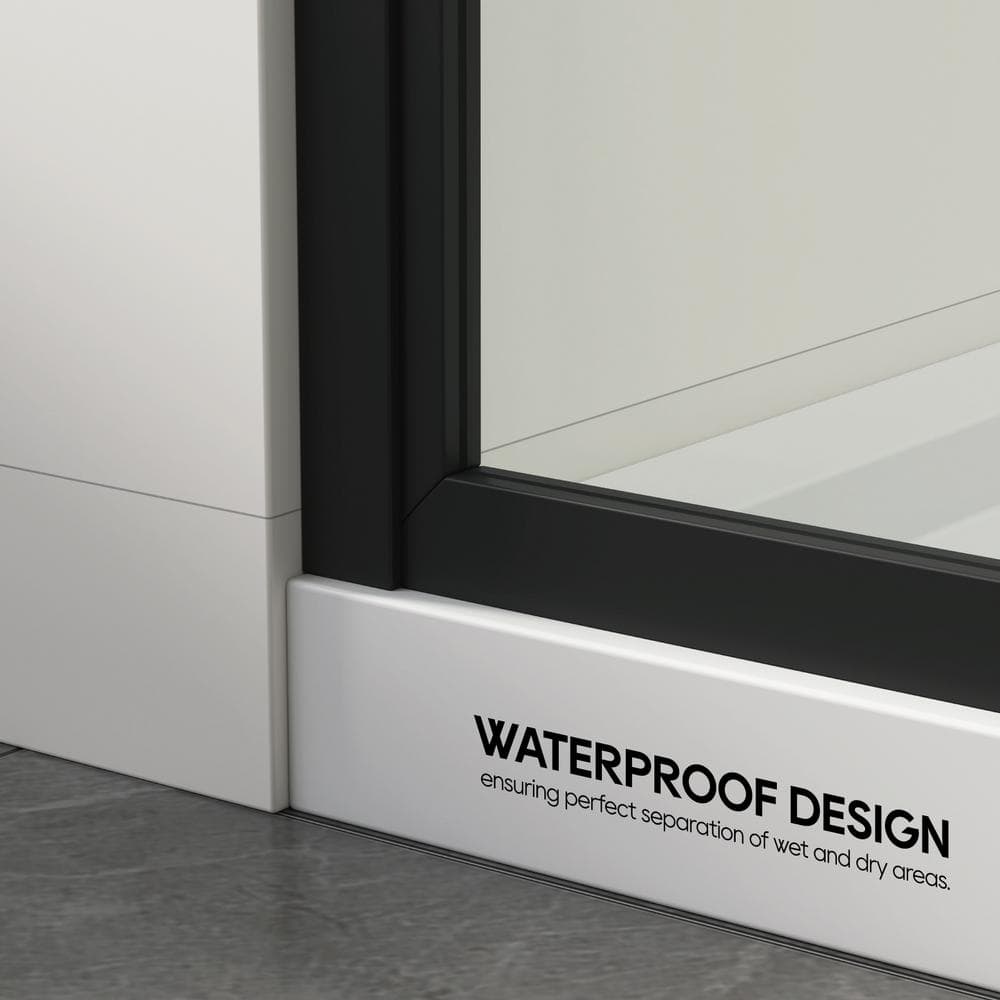 DELUXE DL LIVING LuxeSpa 36 in. W x 76 in. H Fixed Framed Grid Screen Shower Door in Matte Black with 1/4 in. Thick Clear Tempered Glass