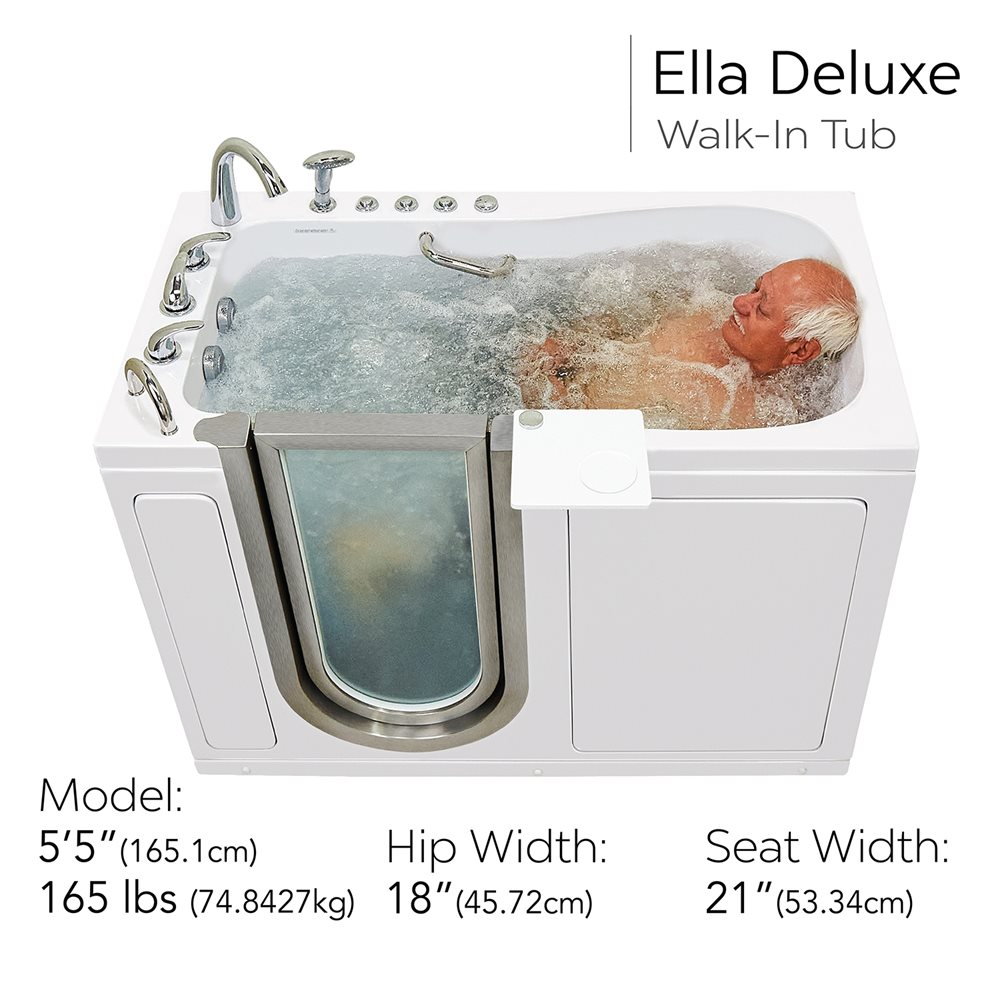 Deluxe 55 in. Walk-In Whirlpool and Air Bath Bathtub in White, Thermostatic Faucet, Digital Control, RH 2 in. Dual Drain