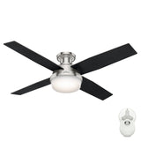 Hunter Dempsey LED 52-in Brushed Nickel Indoor Flush Mount Ceiling Fan with Remote, 4-Blade