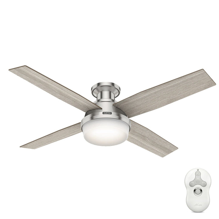 Hunter Low Profile LED 52-in Brushed Nickel Indoor Flush Mount Ceiling Fan with Remote (5-Blade)