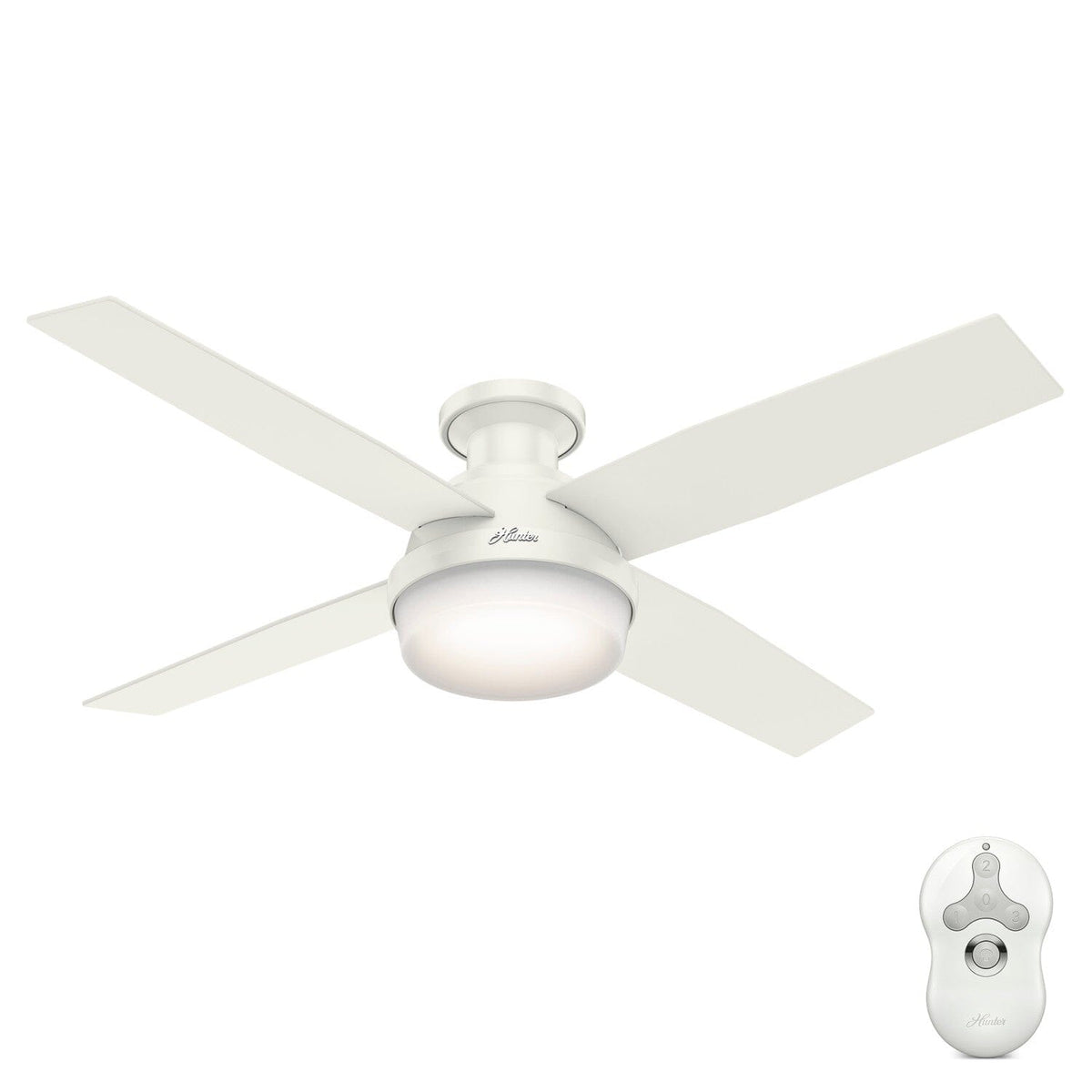 Hunter Dempsey LED 52-in Brushed Nickel Indoor Flush Mount Ceiling Fan with Remote, 4-Blade