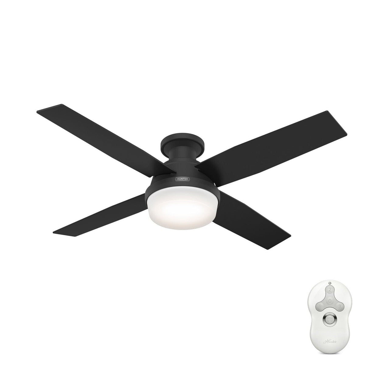 Hunter Dempsey LED 52-in Brushed Nickel Indoor Flush Mount Ceiling Fan with Remote, 4-Blade