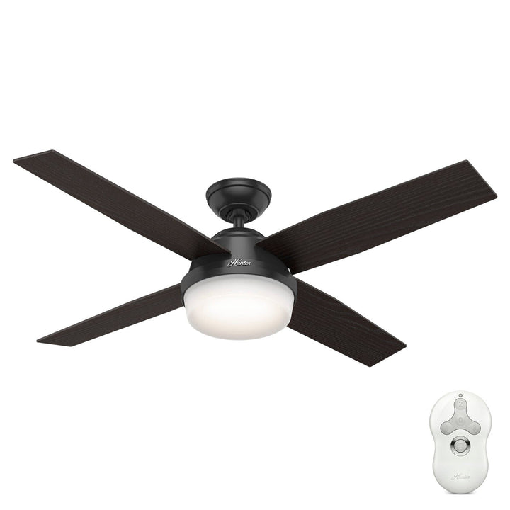 Hunter Dempsey 52-in Matte Black LED Indoor/Outdoor Ceiling Fan with Remote (4-Blade)
