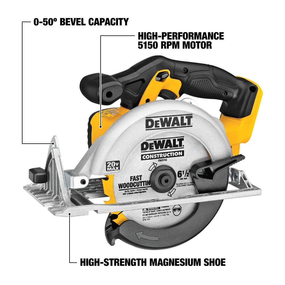 DEWALT 20V MAX Cordless 6-1/2 in. Circular Saw with Compact Lithium-Ion Battery