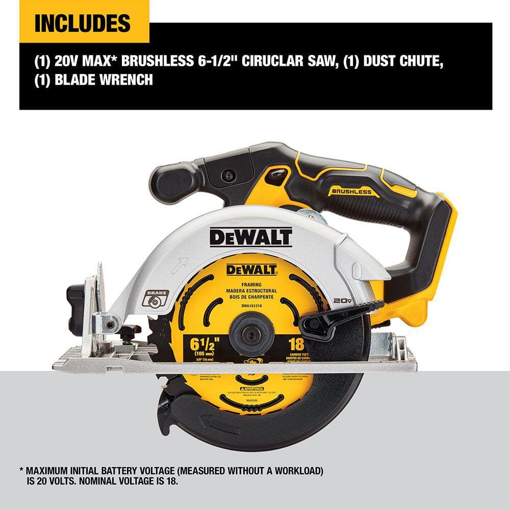 DEWALT 20V MAX Cordless Brushless 6-1/2 in. Circular Saw (Tool Only)