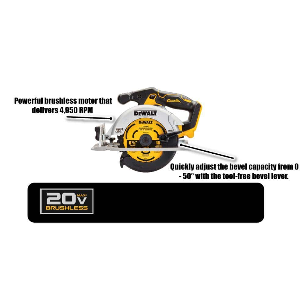 DEWALT 20V MAX Cordless Brushless 6-1/2 in. Circular Saw with POWERSTACK Battery Starter Kit