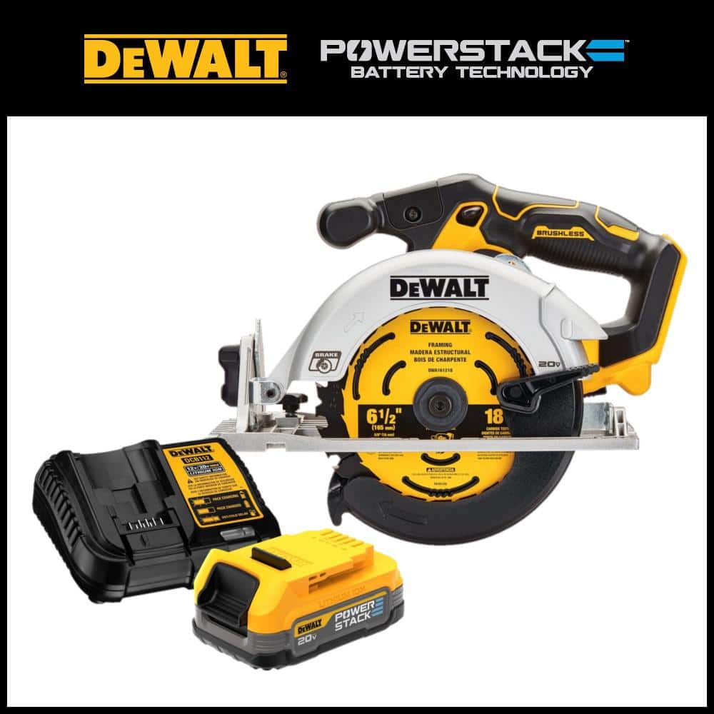 DEWALT 20V MAX Cordless Brushless 6-1/2 in. Circular Saw with POWERSTACK Battery Starter Kit