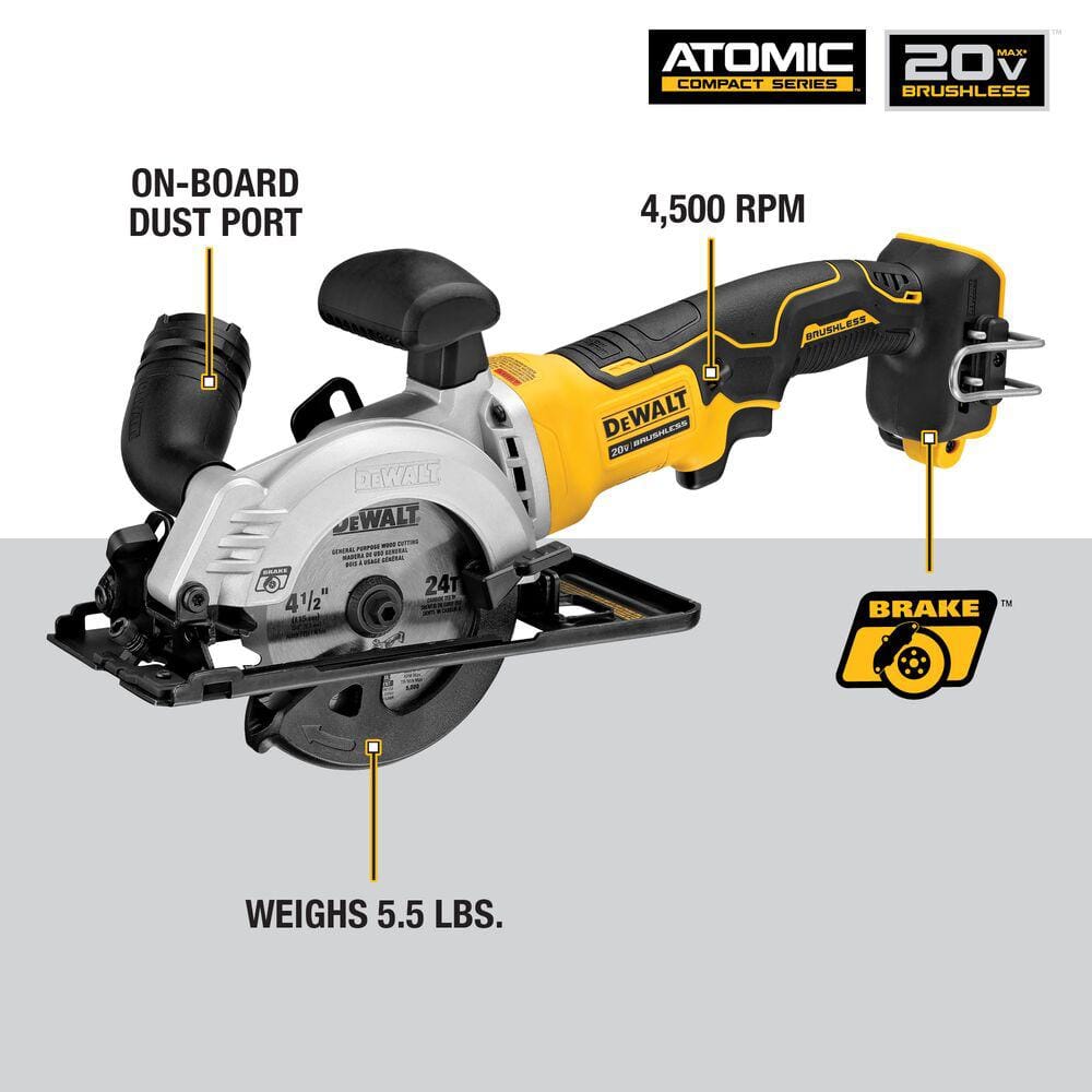 DEWALT ATOMIC 20V MAX Cordless Brushless 4-1/2 in. Circular Saw (Tool Only)