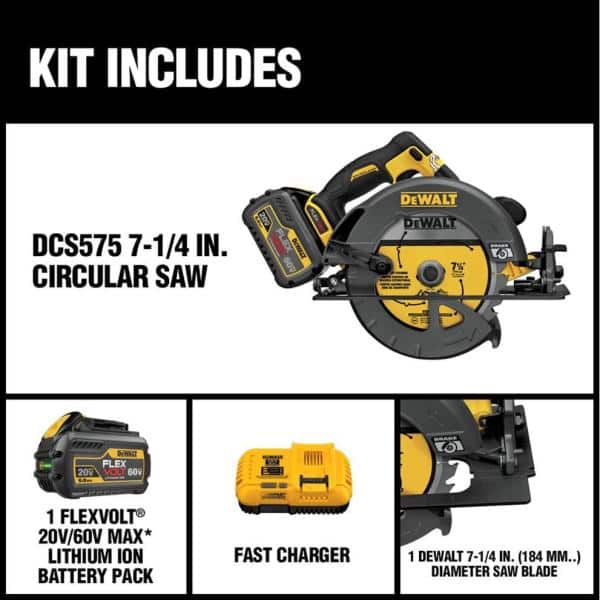 DEWALT FLEXVOLT 60V MAX Brushless 7-1/4 in. Cordless Circular Saw Kit with 2Ah Battery, 1-Hour Fast Charger and Case