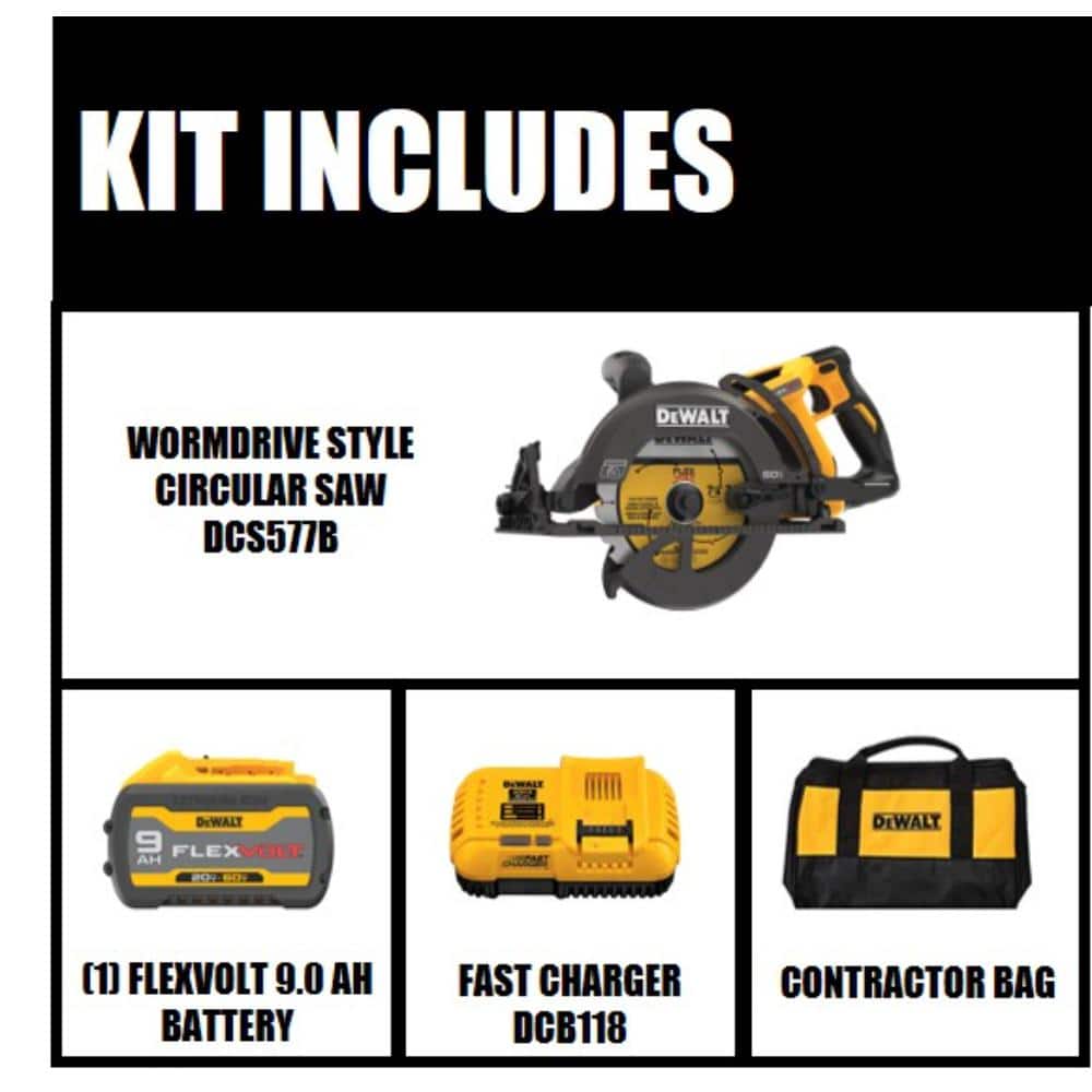 DEWALT FLEXVOLT 60V MAX 7-1/4 in. Cordless Worm Drive Style Saw with 9.0Ah Battery Kit