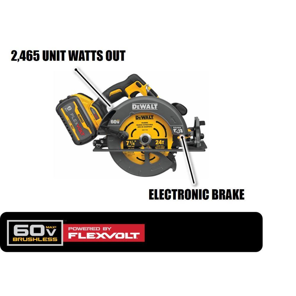 DEWALT FLEXVOLT 60V MAX Lithium-Ion Cordless Brushless 7-1/4 in. Circular Saw Kit with (2) Batteries & Charger, Bonus 60V Reciprocating Saw
