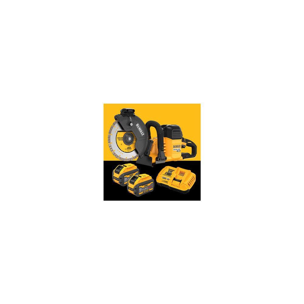 DEWALT FLEXVOLT 60V Lithium‑Ion Cordless 9 in. Cut-Off/Construction Saw with (2) FLEXVOLT Batteries, Bonus 4-1/2 in. Angle Grinder
