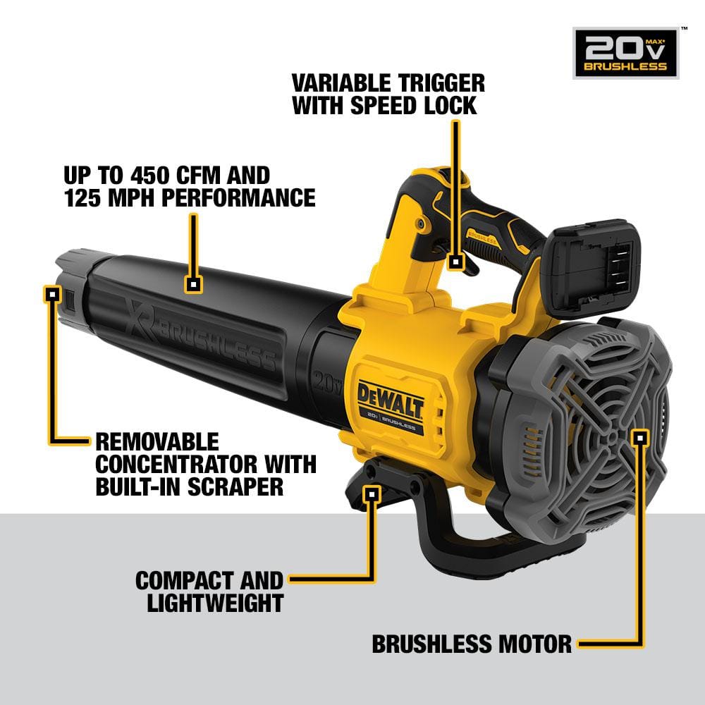 DEWALT 20V MAX 125 MPH 450 CFM Brushless Cordless Battery Powered Blower (Tool Only)