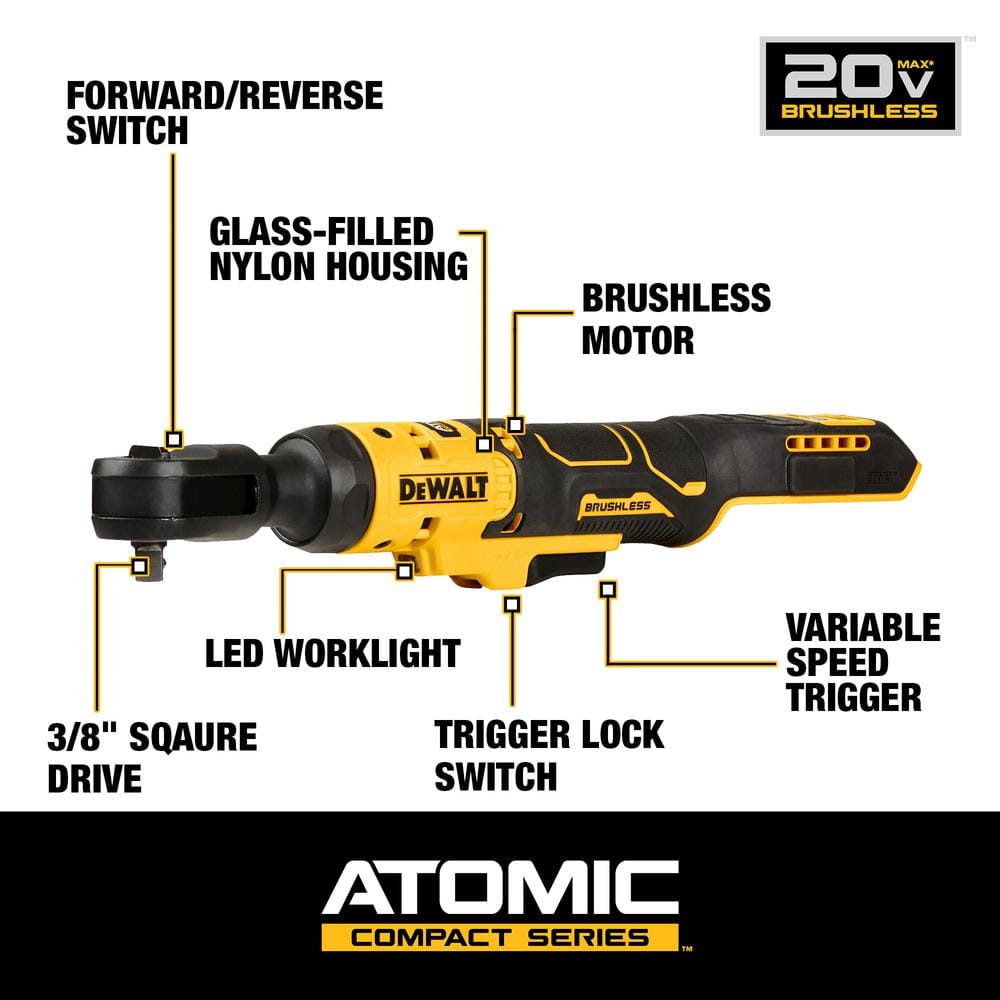DEWALT ATOMIC 20V MAX Cordless 3/8 in. Ratchet (Tool Only)