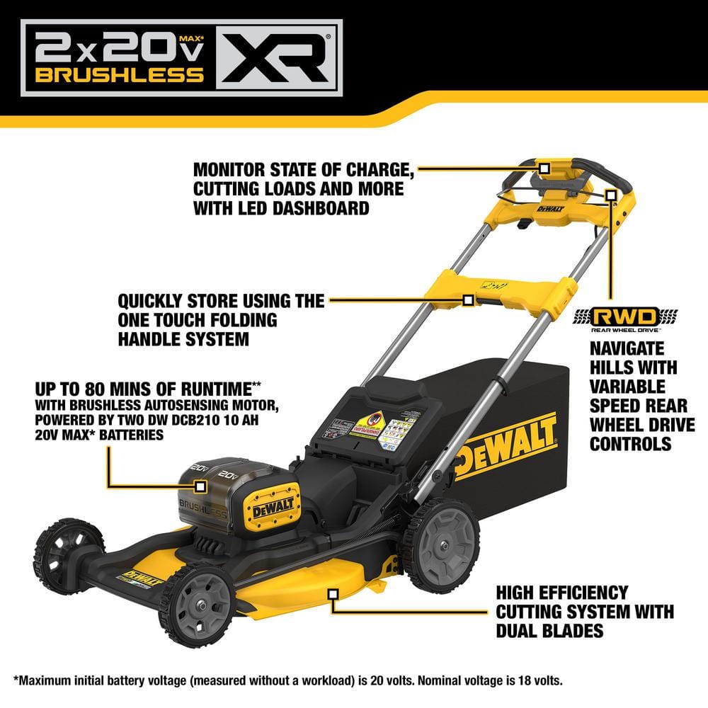 DEWALT 20V MAX 21 in. Brushless Cordless Battery Powered Self Propelled Lawn Mower Kit with (2) 10 Ah Batteries and Chargers