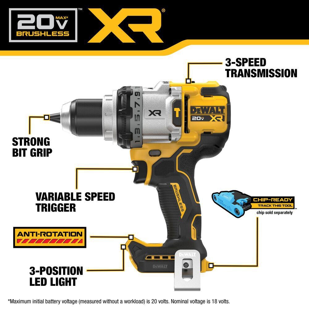 DEWALT 20V XR Lithium-Ion Cordless Hammer Drill Kit with 8.0 Ah Battery, Charger and Kit Bag