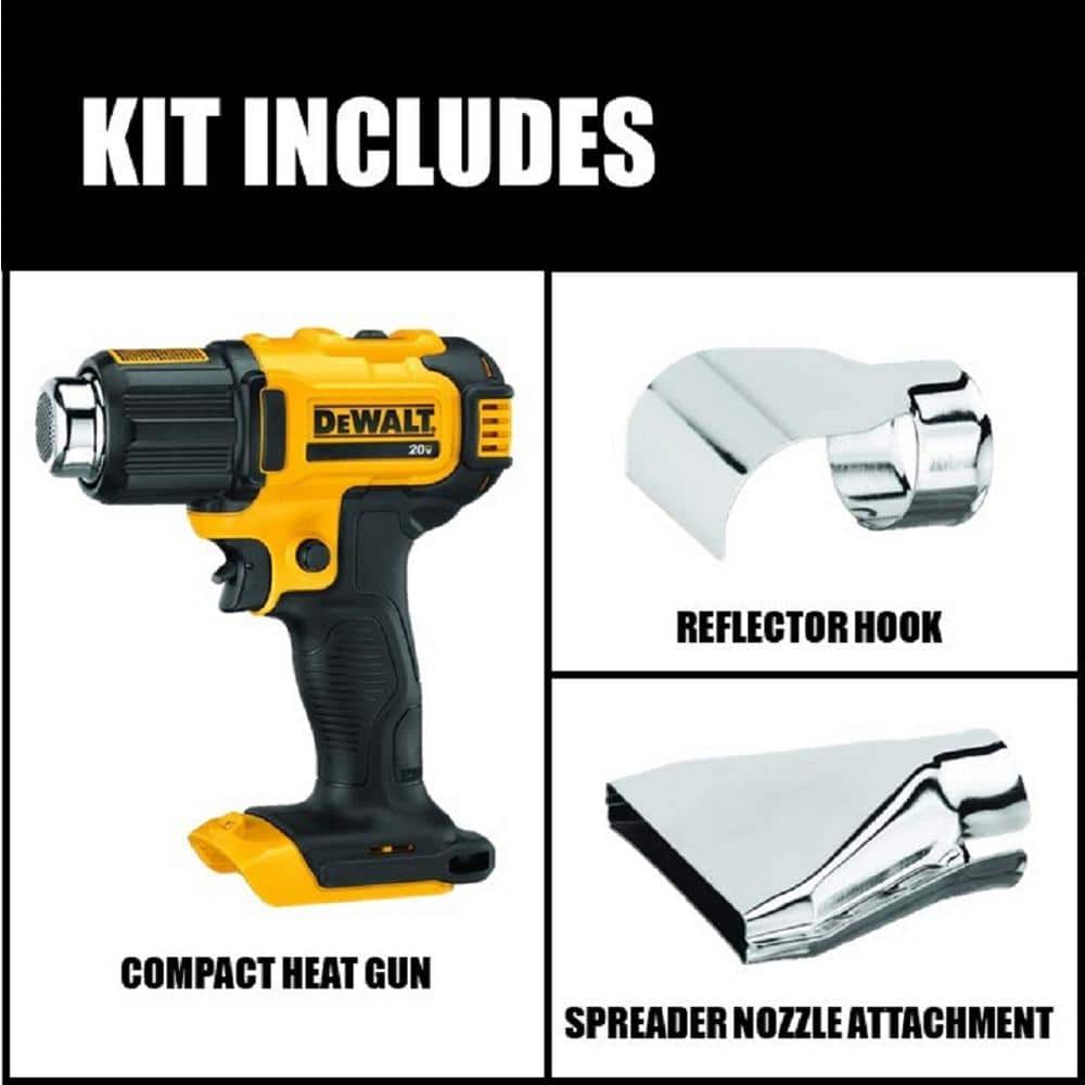DEWALT 20V MAX Cordless Compact Heat Gun with Flat and Hook Nozzle Attachments