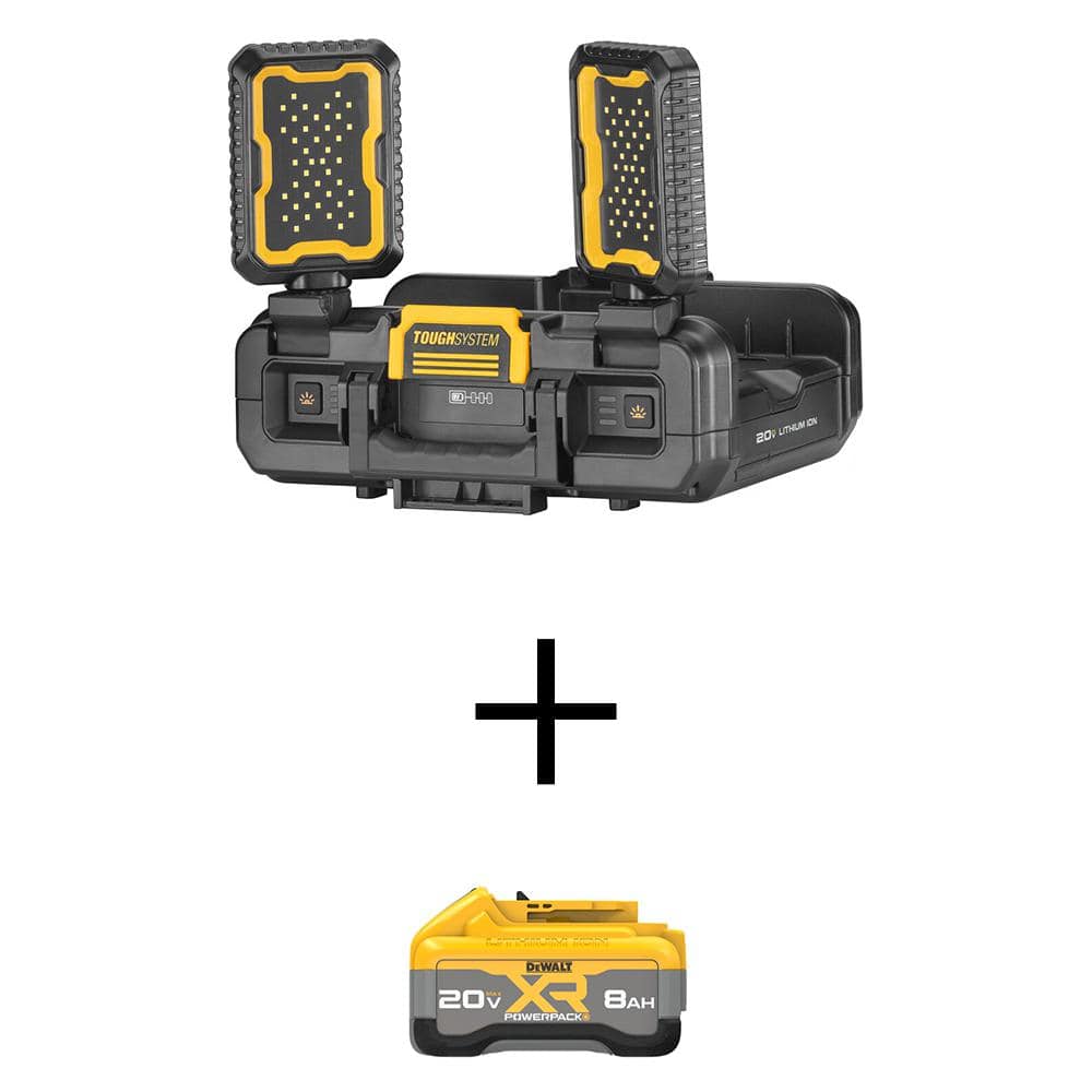 DEWALT Tough System 2.0 Flex Volt 20V/60V Lithium-Ion Cordless/Corded 4000 Lumen LED Adjustable Panel Work Light 8Ah Battery