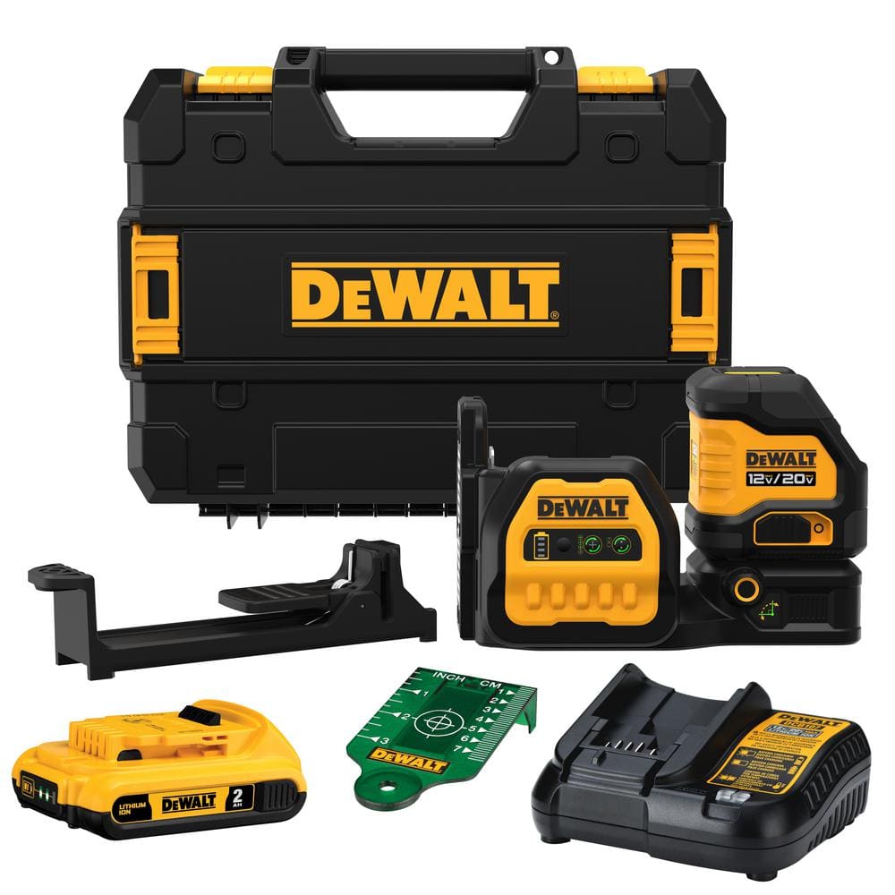 DEWALT 20V Max Lithium-Ion Cordless Green Cross-Line Laser Level Kit, (1) 2.0Ah Battery, Charger, and TSTAK Case