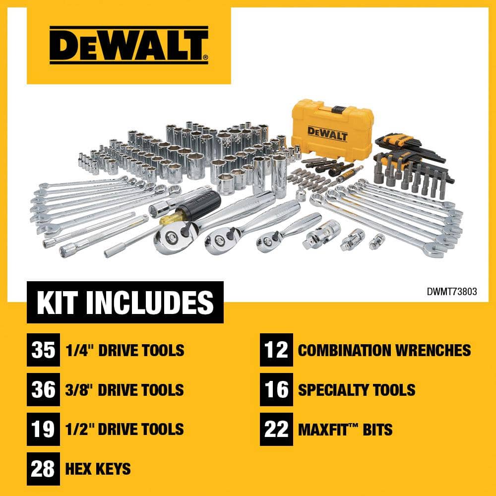 DEWALT 1/4 in., 3/8 in. and ½ in. Drive Polished Chrome Mechanics Tool Set (168-Piece)