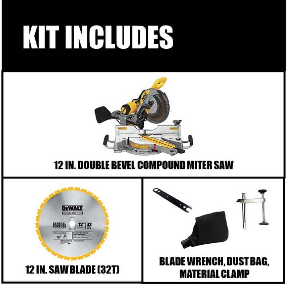 DEWALT 15 Amp Corded 12 in. Double Bevel Sliding Compound Miter Saw, Blade Wrench and Material Clamp