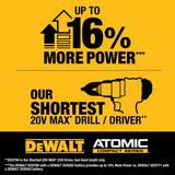 DEWALT ATOMIC 20-Volt Lithium-Ion Cordless Compact 1/2 in. Drill/Driver Kit with 2.0Ah Battery, Charger and Bag