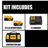 DEWALT 20V MAX XR Starter Kit with (2) 5.0Ah Batteries, Charger & Kit Bag + Bonus (2) 3.0Ah Batteries