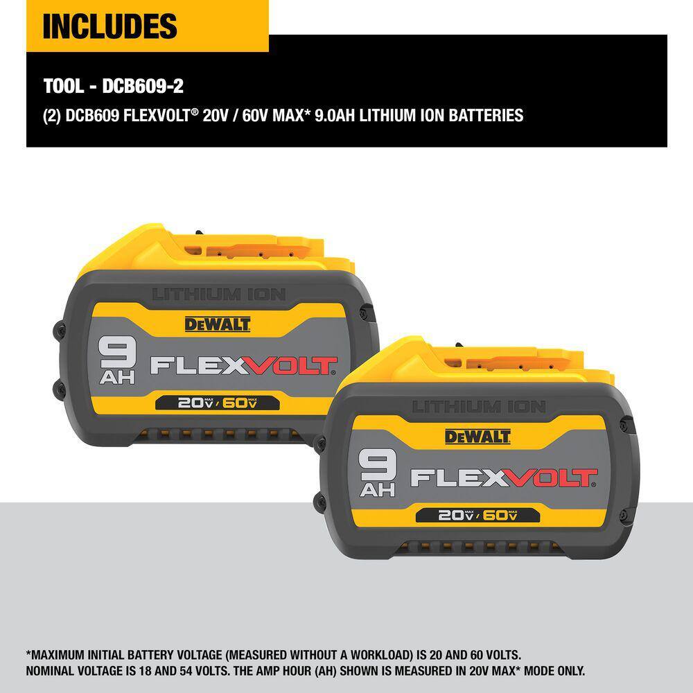 DEWALT FLEXVOLT 20V/60V MAX Lithium-Ion 9.0Ah Battery Pack (2 Pack)
