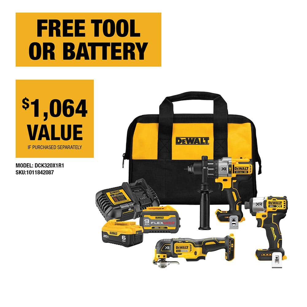 DEWALT 20-Volt Lithium-Ion Cordless 3-Tool Combo Kit with FLEXVOLT 9 Ah and 20V 6 Ah Batteries and Charger