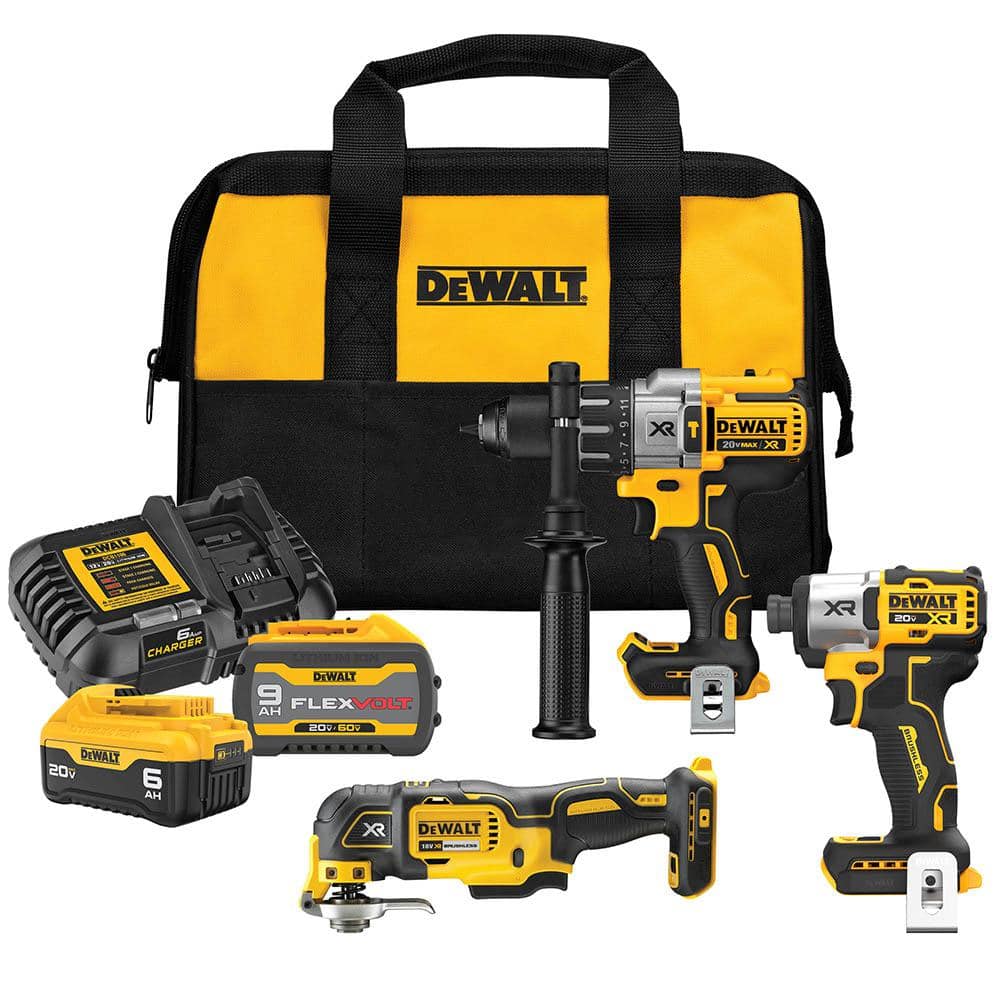 DEWALT 20V Lithium-Ion Cordless 3-Tool Combo Kit and  Brushless Recip Saw with FLEXVOLT 9 Ah and 20V 6 Ah Batteries and Charger