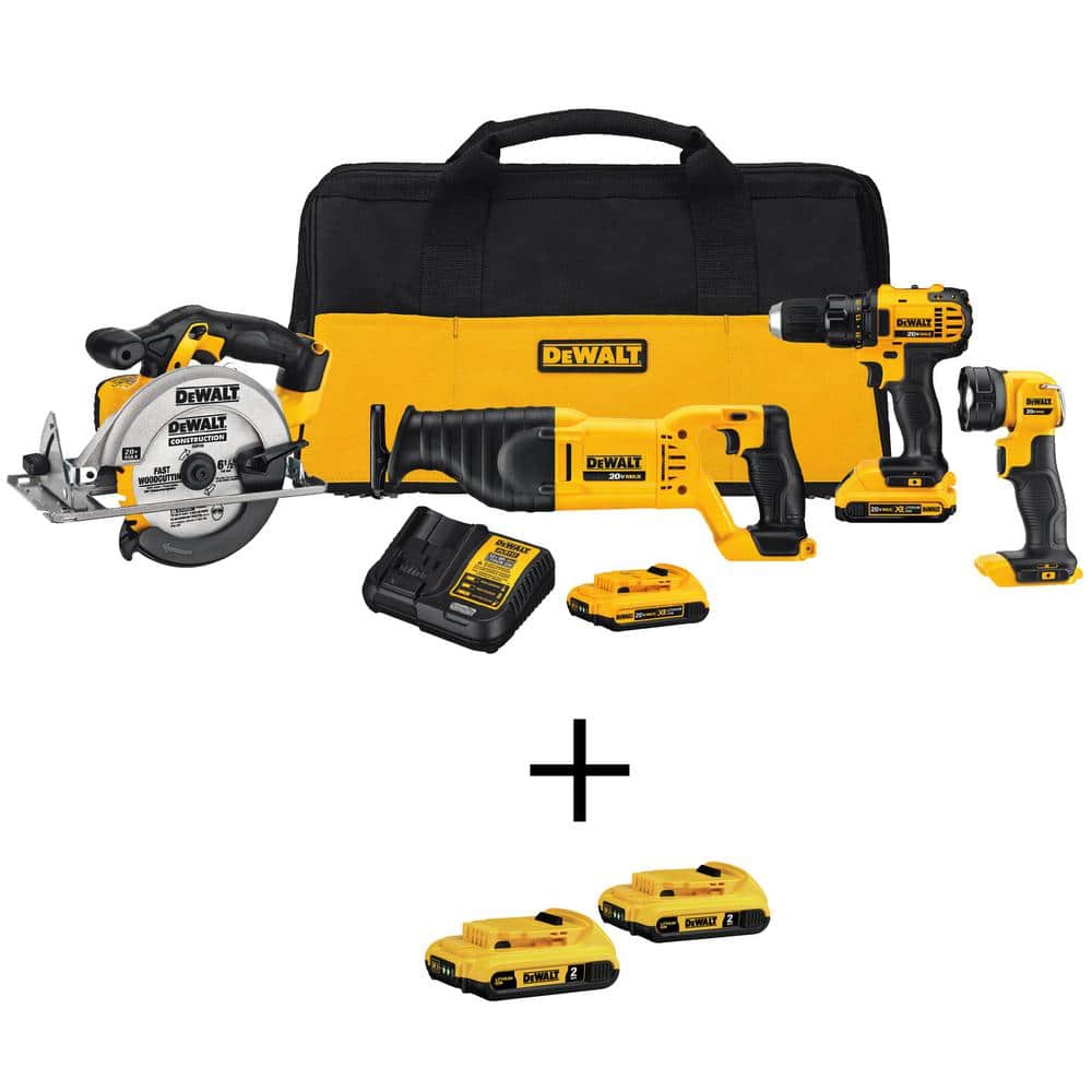 DEWALT 20V MAX Lithium-Ion Cordless 4-Tool Combo Kit with (2) 3.0Ah + (2) 2.0Ah Batteries and Charger