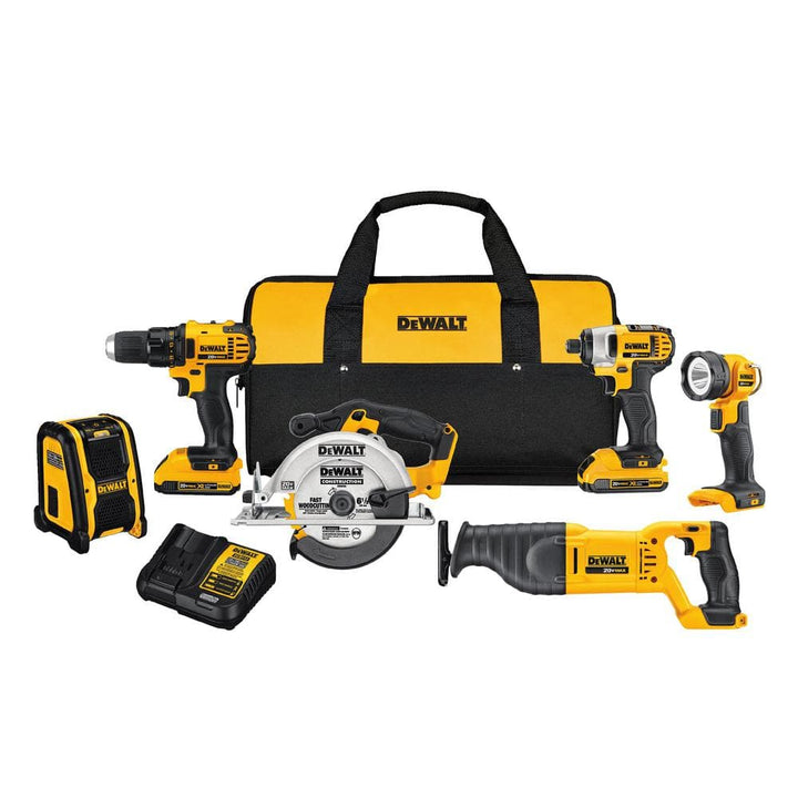 DEWALT 20V MAX Lithium‑Ion Cordless 6‑Tool Combo Kit with (2) 2.0Ah Batteries, Charger and Tool Bag