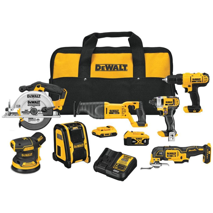 DEWALT 20V MAX Lithium-Ion Cordless 7-Tool Combo Kit with 2.0Ah & 4.0Ah Batteries, Charger and Bag (DCK771D1M1)