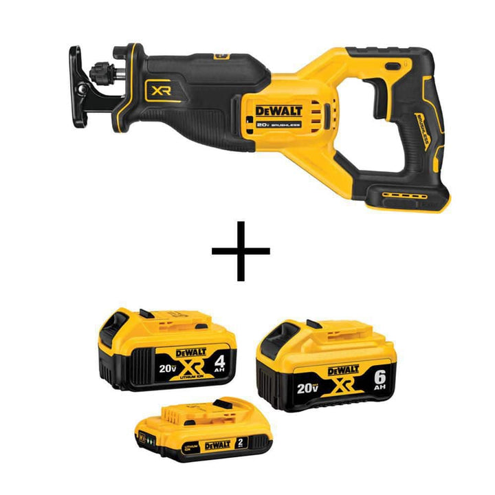DEWALT 20V MAX XR Cordless Brushless Reciprocating Saw with 6.0Ah, 4.0Ah, and 2.0Ah Batteries