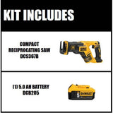 DEWALT 20V MAX Cordless Brushless Compact Reciprocating Saw with 5.0Ah Battery