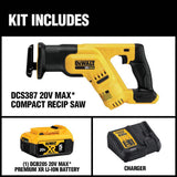 DEWALT 20V MAX Cordless Compact Reciprocating Saw Kit with 5.0Ah Battery, Charger, and Contractor Bag