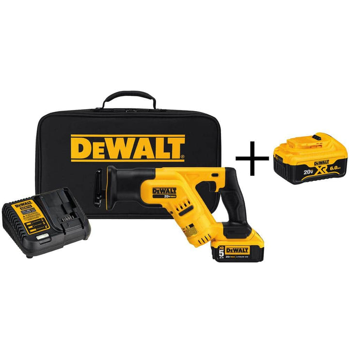 DEWALT 20-Volt MAX Lithium-Ion Cordless Compact Reciprocating Saw Kit with Bonus 6.0Ah Battery Pack