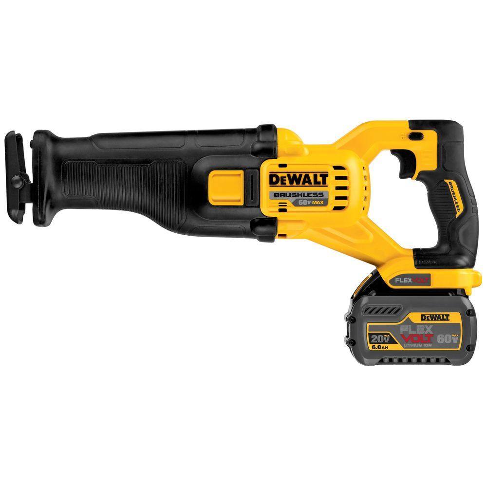 DEWALT FLEXVOLT 60V MAX Lithium-Ion Cordless Brushless Reciprocating Saw Kit with 1 Battery (2Ah at 60V/6Ah at 20V), Charger and Contractor Bag