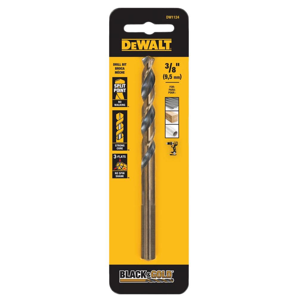 DEWALT 3/8 in. Black and Gold Split Point Twist Drill Bit, 5 in Length
