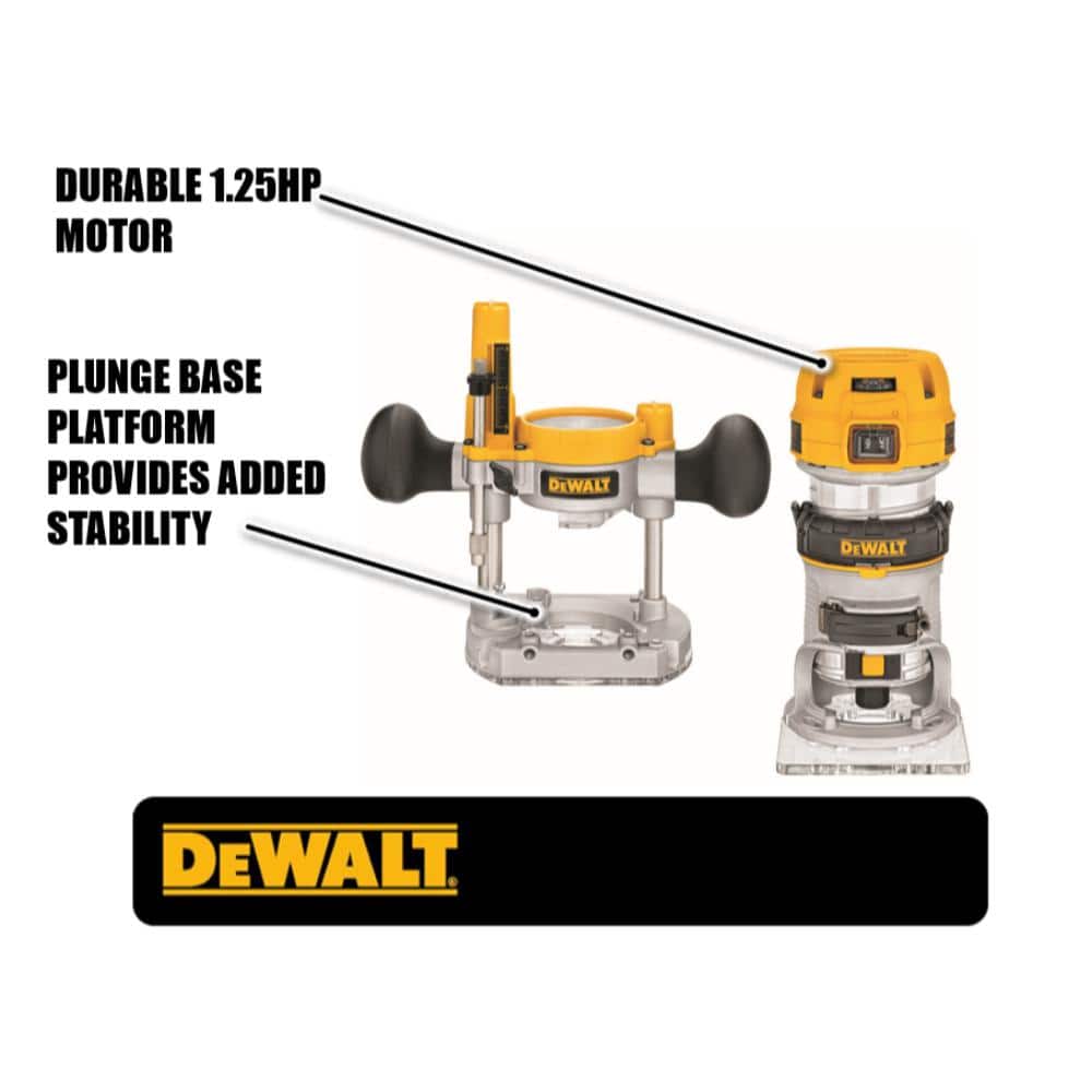 DEWALT 7 Amp Corded 1-1/4 HP Compact Router with Plunge Base and Bag