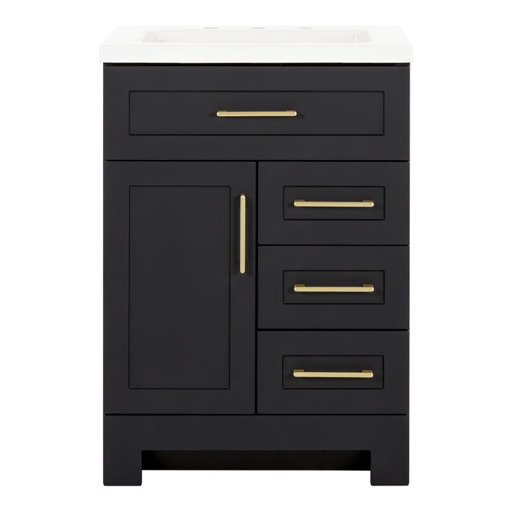 Style Selections Cauley 24-in Black Single Sink Bathroom Vanity with White Cultured Marble Top