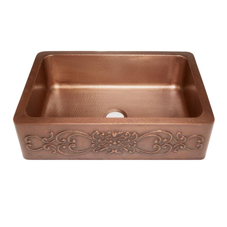 Ganku Farmhouse/Apron-Front Handmade Copper 33 in. Single Bowl Copper Kitchen Sink with Scroll Design