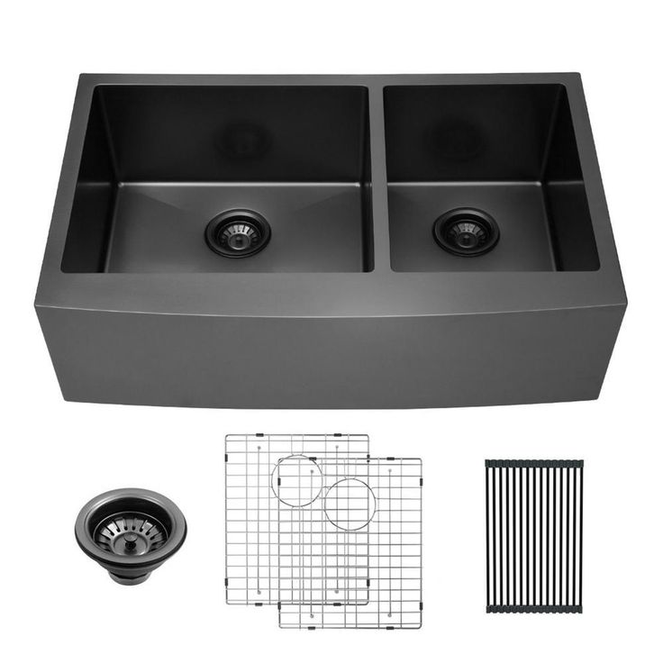Gunmetal Black Stainless Steel 33 in. 16-Gauge Double Bowl Farmhouse Apron-Front Kitchen Sink